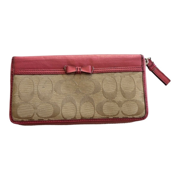 Coach Handbags - Coach Signature Wallet Bow Zip Around Pink Beige Women Monogram